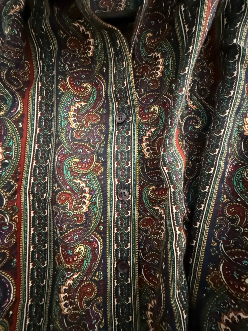 Paisley Print Long Sleeve Shirt Dress in Navy and Burgundy - Picture 3 of 13